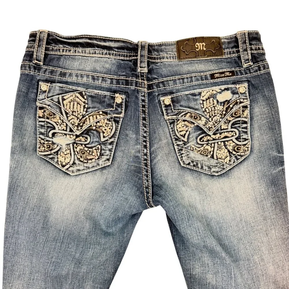 Miss Me Jeans Signature Straight (JE3074FTR) - Women's 30 - Fleur Di Lis Pocket - Picture 3 of 13
